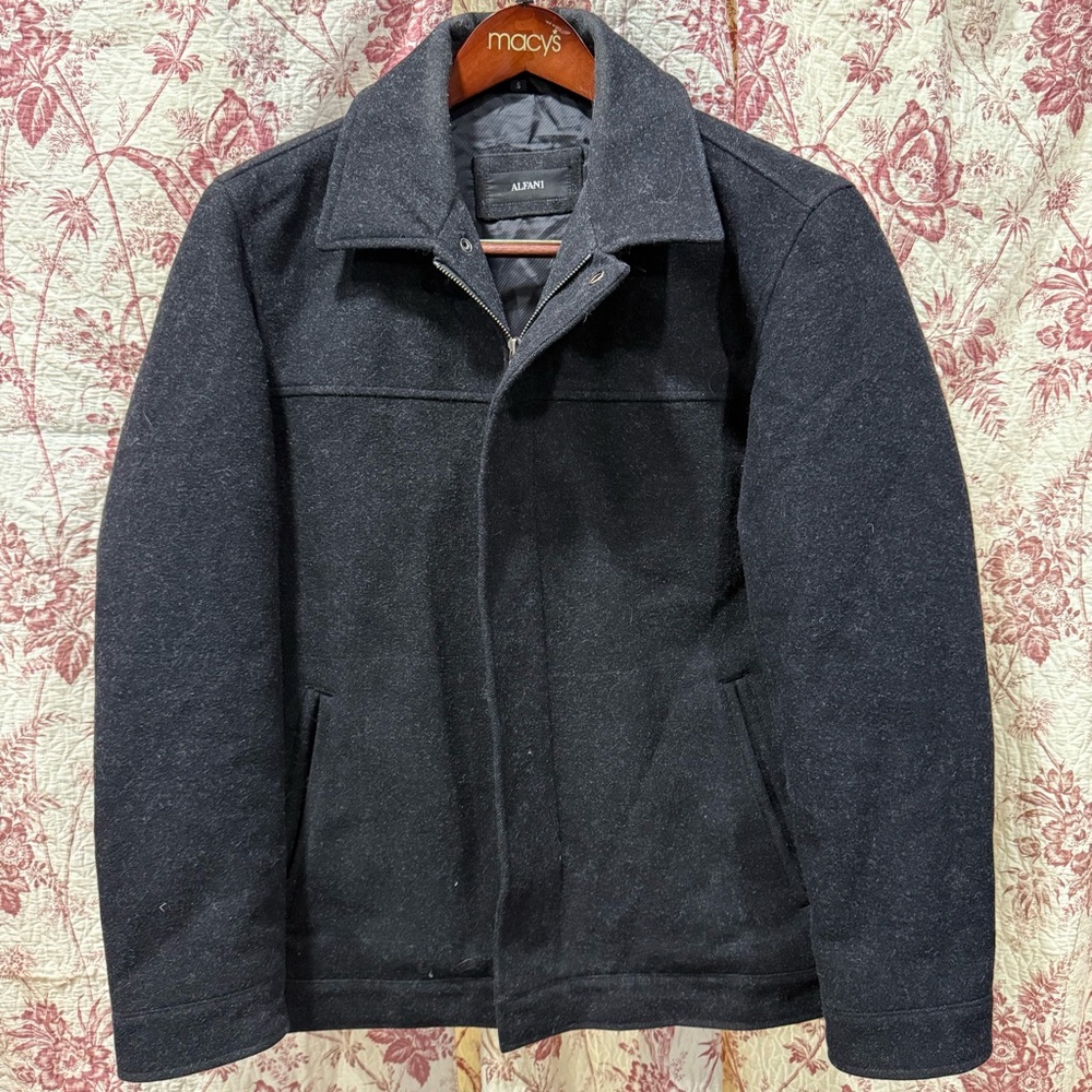 Alfani 100% Wool Charcoal Gray Zip Front Jacket Men’s Small